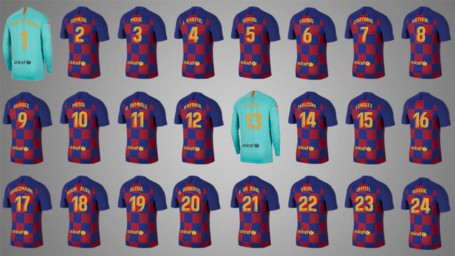 barcelona players jersey number